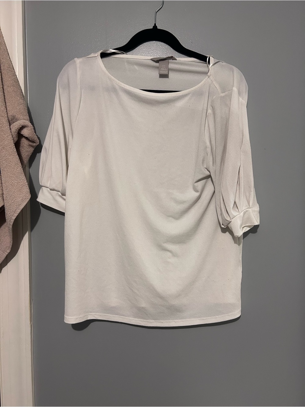 H&M White Women's Boatneck Roll-Cuff Blouse